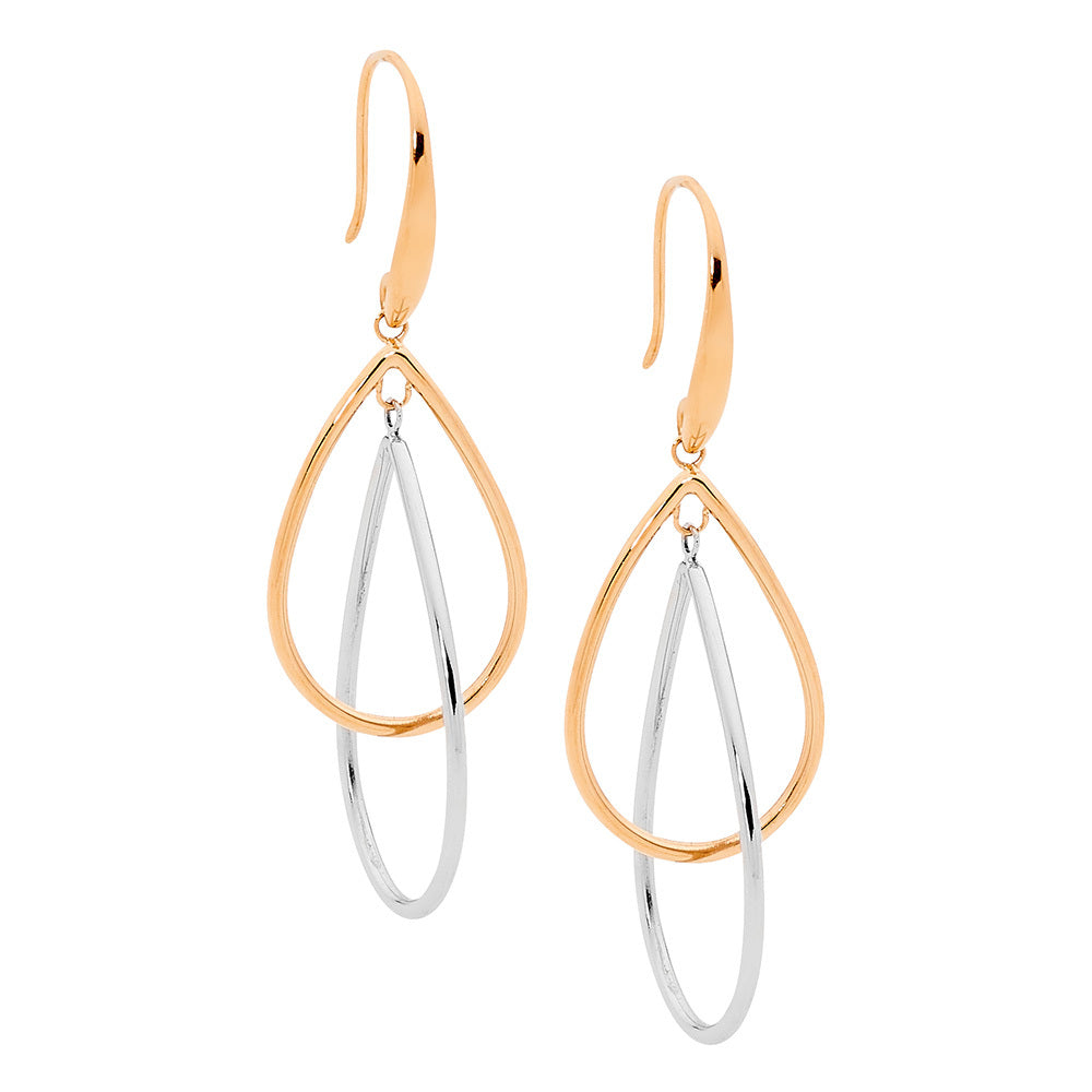 Stainless Steel Drop Earrings With Rose Gold Plating