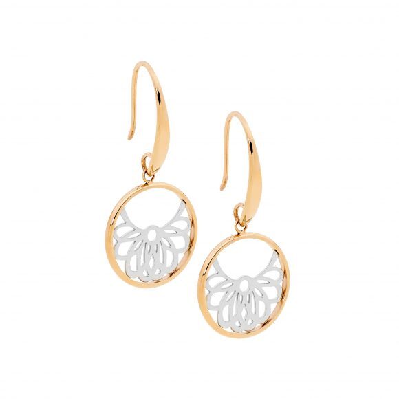 Stainless Steel Rose Gold Plated Circle Filigree Drops