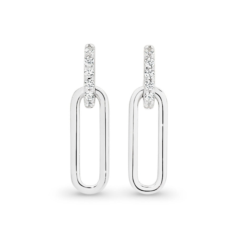 Sterling Silver Paperclip Cubic Zirconia Drop Earrings