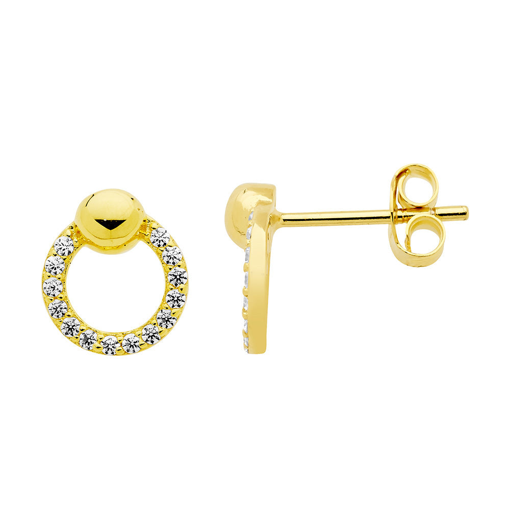 Gold Plated Sterling Silver 9Mm Cubic Zirconia Circle Stud