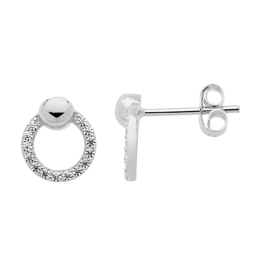 Sterling Silver Cubic Zirconia Circle Ball Feature Stud