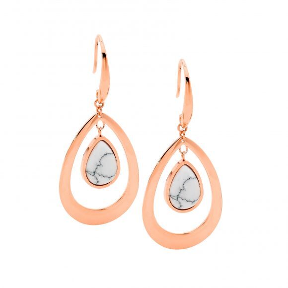 Rose Gold Plated Stainless Steel Howlite Drop Earrings