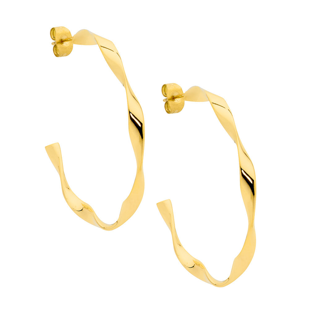 Gold Plated Stainless Steel 3Cm Twisted Hoops