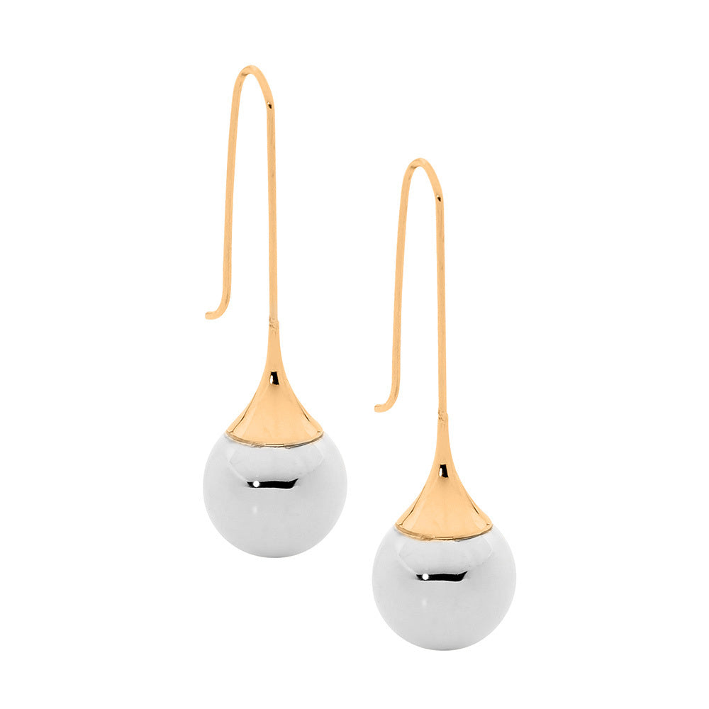 Stainless Steel Long Drop Earrings With Rose Gold Hook