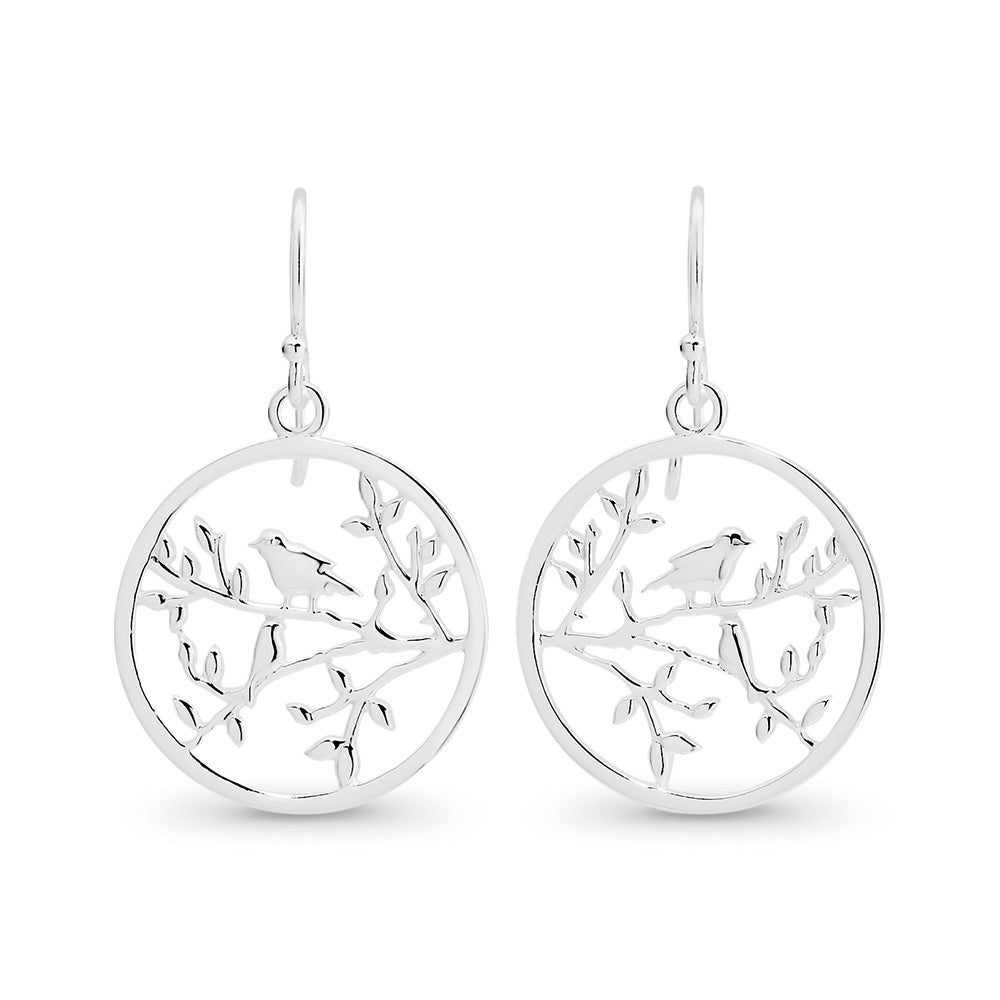 Sterling Silver Little Birds in Tree Earrings