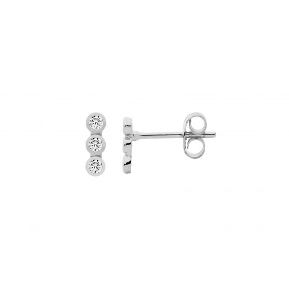 Ellani Stud Bezel Set 3 Cubic Zirconia Sterling Silver Earring