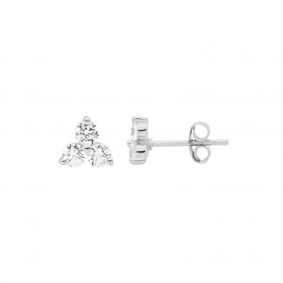 Ellani Stud 3 Cubic Zirconia Sterling Silver Earring