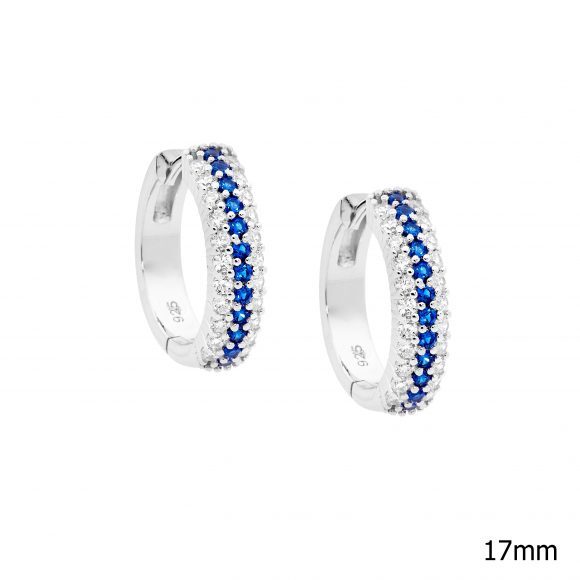 Sterling Silver Cubic Zirconia & Blue Cubic Zirconia 3 Row Hoop