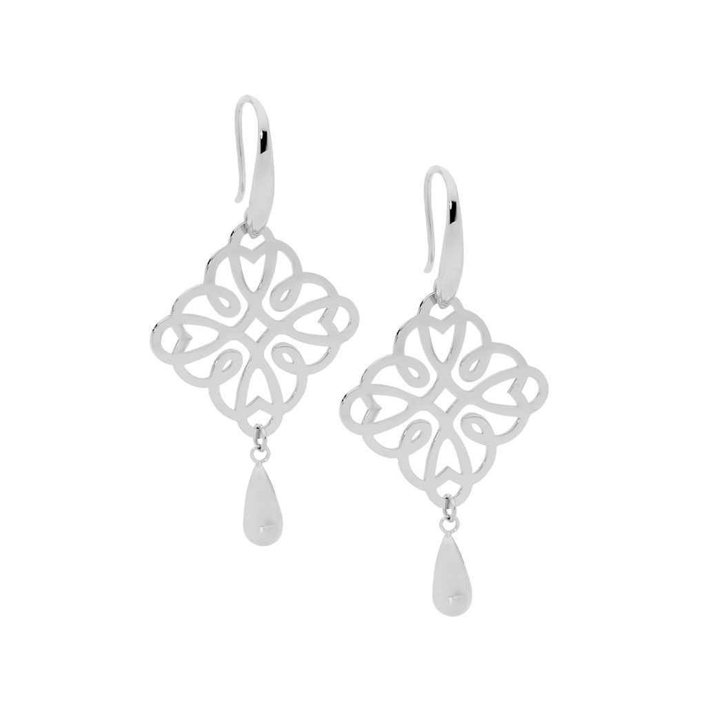 Stainless Steel Filigree Square Drop Earring