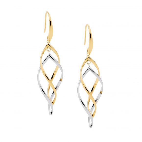 Stainless Steel Double Twist 2 Tone Drops With Gold Plating