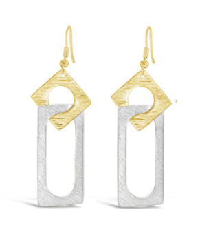 Carre Yellow Gold And Silver Hook Earrings