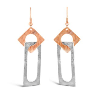 Carre Rose Gold And Silver Hook Earrings