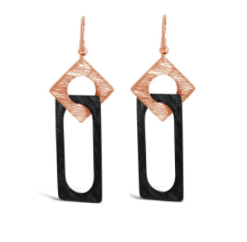 Carre Rose Gold and Black Hook Earrings