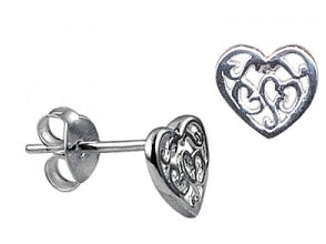 Sterling Silver Filigree Heart Studs