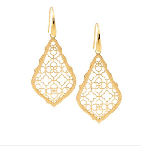 Womans Gold Plated Stainless Steel Filigree Hook Earrings