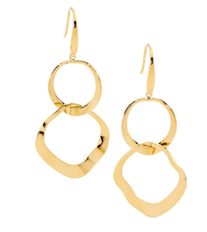 Womans Gold Plated Stainless Steel Wave Open Circle Earrings