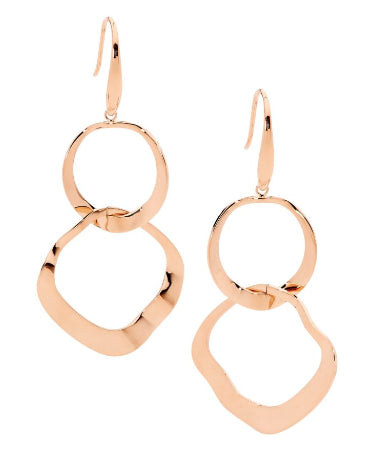 Womans Rose Gold Platted Stainless Steel Wave Open Circle Earrings