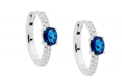 Womans Sterling Silver 16mm Hoop Earrings With London Blue CZ