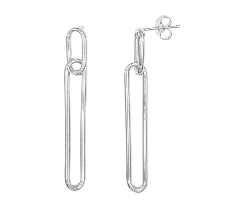 Sterling Silver Long Paperclip Drop Earrings