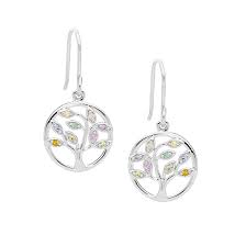 Ellani Multi Coloured Stone Set Tree Of Life Earrings