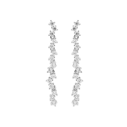 Sterling Silver Cz Staggered 4Cm Drop Earrings