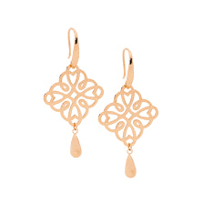 Stainless Steel Rose Gold Plate Filigree Drop Earrings