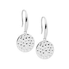 Stainless Steel Hammered Disk Drop Earrings