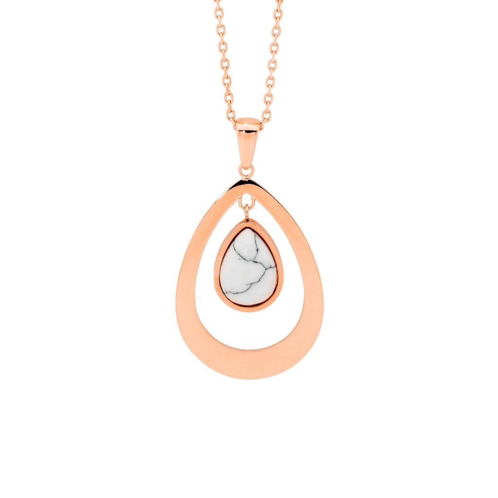 Ellani Rose Gold Plated Stainless Steel Howlite Pendant