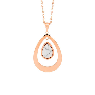 Ellani Rose Gold Plated Stainless Steel Howlite Pendant