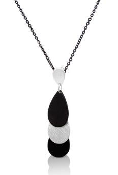 Ovale Tear Drop Black and Silver Pendant and Chain